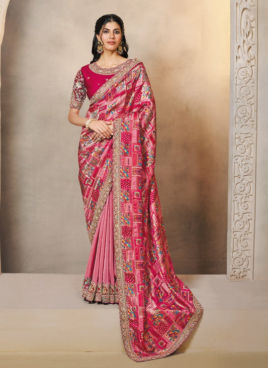 Rasberry Gajji Jacquard Silk Multi Embroidery With Hand Work Heavy Designer Saree