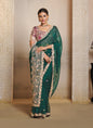 Green Organza Satin Multi Threads Embroidery With Handwork Heavy Designer Saree