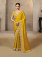Mustard Soft Satin Silk Sequence Embroidery With Handwork Heavy Designer Saree