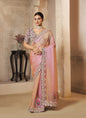 Baby Pink Zari Organza Sequence Embroidery With Stone Heavy Designer Saree