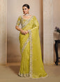 Lemon Yellow Organza Satin Multi Threads Embroidery With Stone & Handwork Heavy Designer Saree