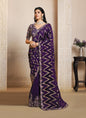 Dark Purple Jacquard Velvet Silk Multi Threads Embroidery & Handwork Heavy Designer Saree