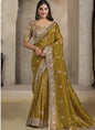 Golden Crush Paper Silk Multi Sequence Handwork Pearl & Thread  Heavy Designer Saree