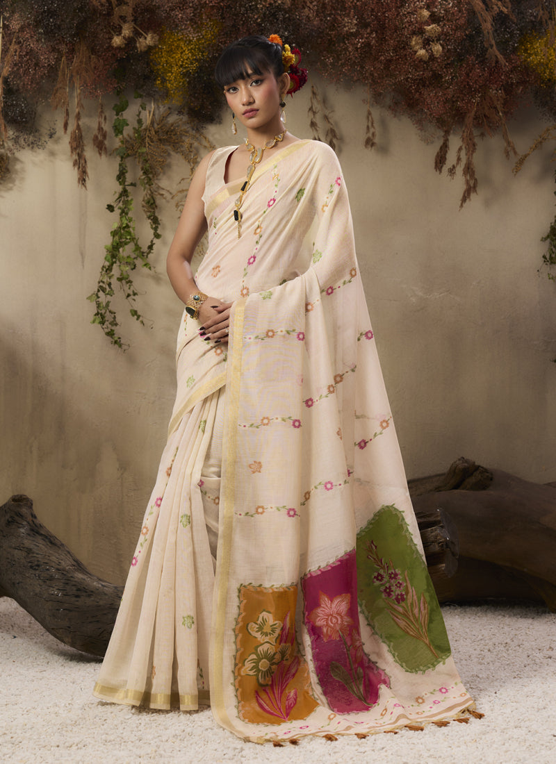 Multicolour Munga Cotton Handloom Weaving Saree