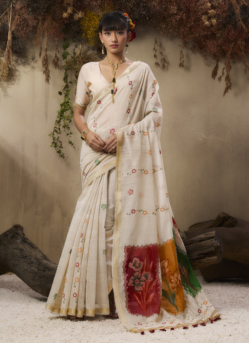 Multicolour Munga Cotton Handloom Weaving Saree