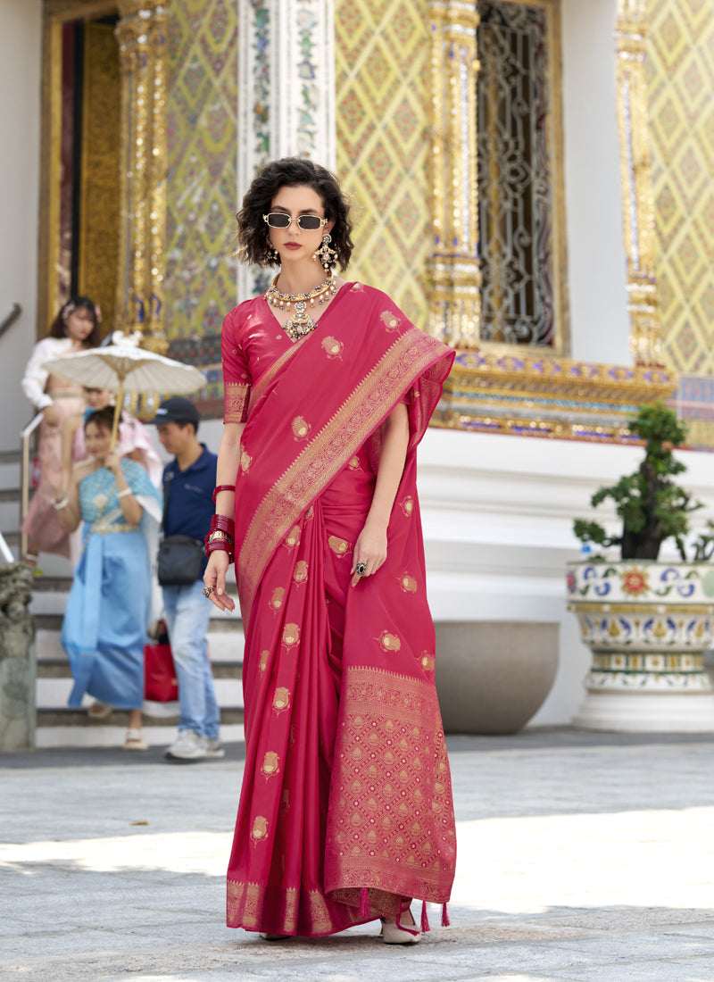 Satin Silk with Beautiful Zari Weaving Border & Designer Pallu Saree