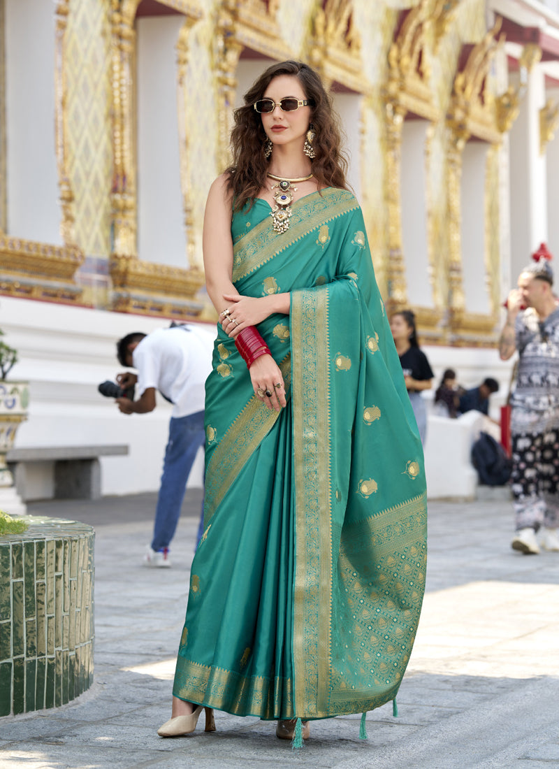 Satin Silk with Beautiful Zari Weaving Border & Designer Pallu Saree