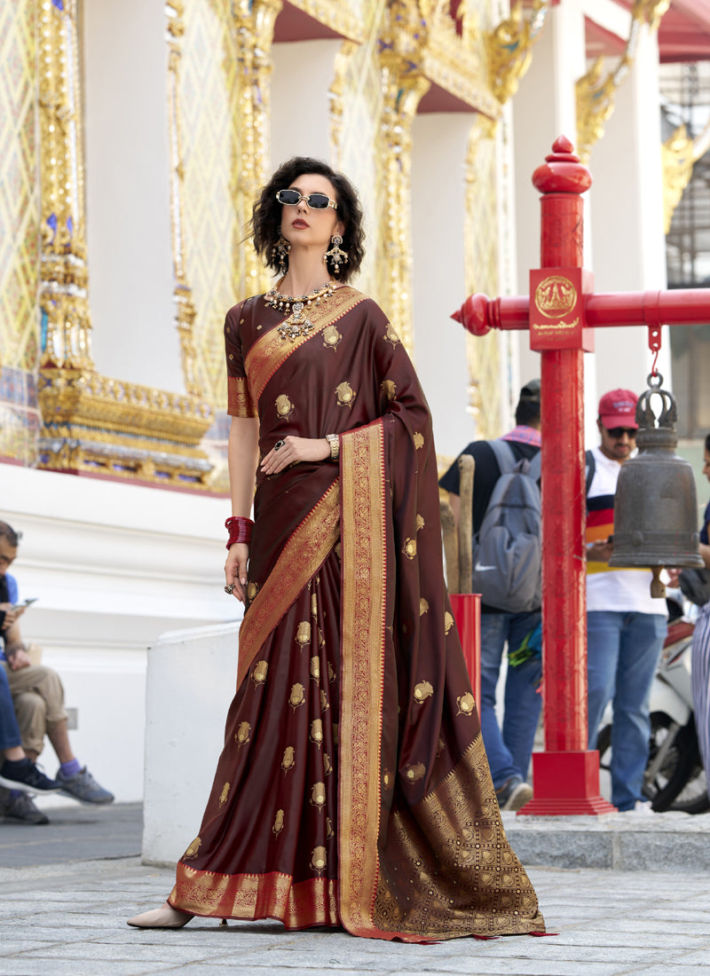 Satin Silk with Beautiful Zari Weaving Border & Designer Pallu Saree