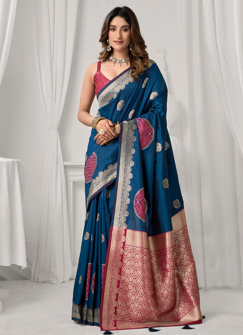 Soft Silk Saree with Fancy Pom-Pom Detailing