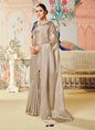 Beige Tussar Silk Designer Blouse Party Wear Saree