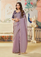 Lavender Organza Silk Designer Contrast Blouse Party Wear Saree