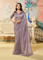 Mauve Organza Brush Print Designer Blouse Party Wear Saree