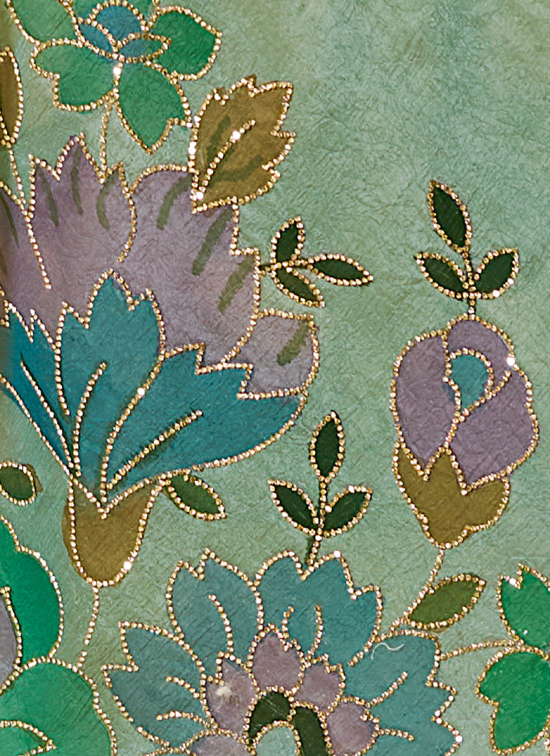 Light Turquoise Organza Silk Designer Blouse Party Wear Saree