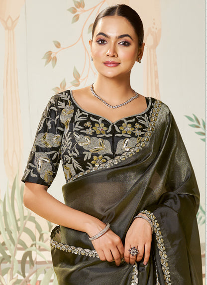Black  Organza Silk Contrast Blouse Party Wear Saree