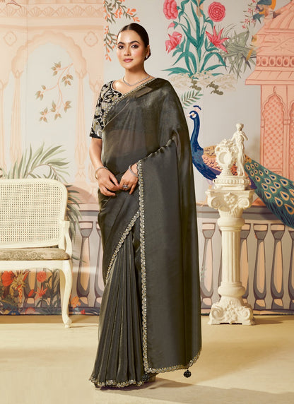 Black  Organza Silk Contrast Blouse Party Wear Saree