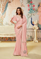 Light Peach Crape Satin Silk Designer Contrast Blouse Party Wear Saree