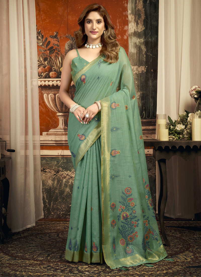 Beautiful Cotton Zari Border Casual Wear Saree