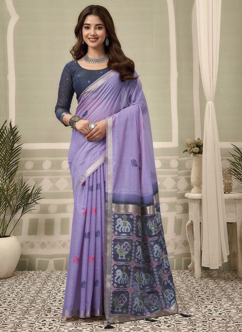 Cotton Zari Border Patola Pallu with Fancy Tassels Saree