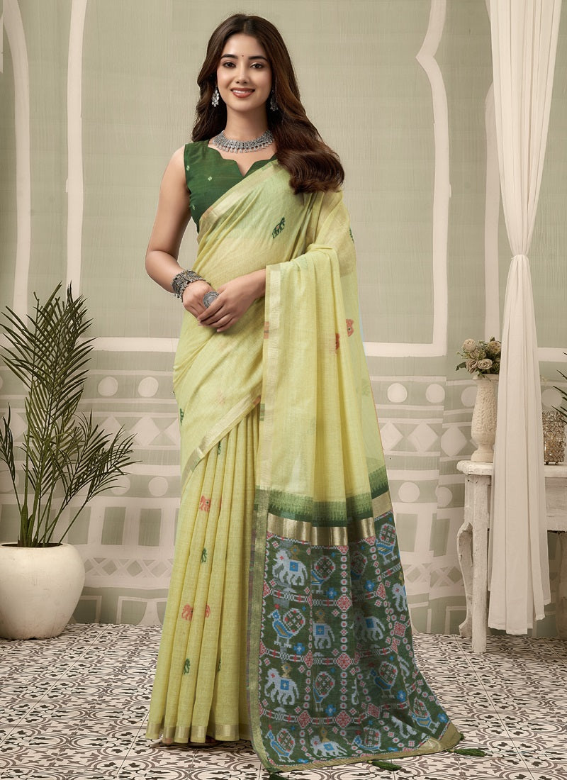 Cotton Zari Border Patola Pallu with Fancy Tassels Saree