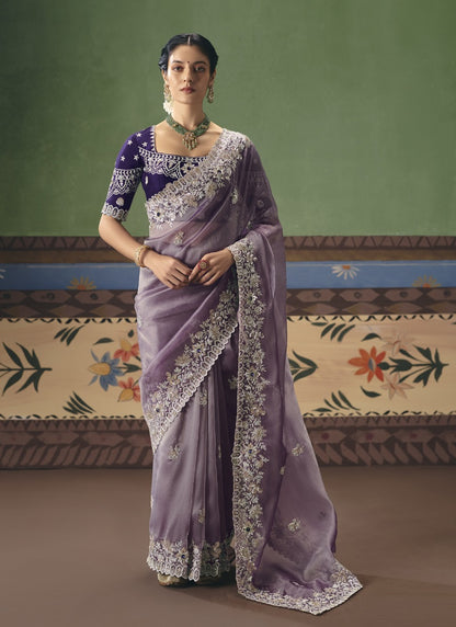Fancy Fabric With Designer Embroidery, Sequince, Stone, Pearl Work Designer Saree