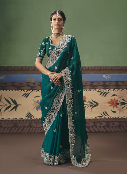 Fancy Fabric With Designer Embroidery, Sequince, Stone, Pearl Work Designer Saree