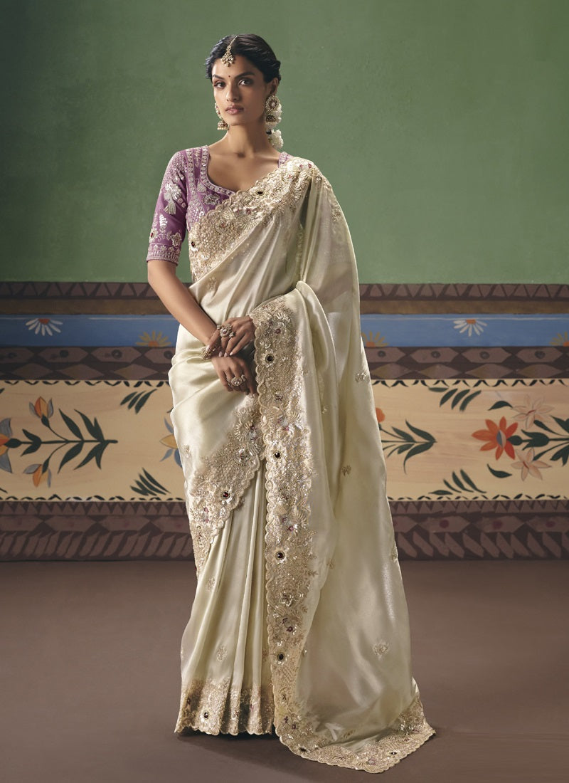 Fancy Fabric With Designer Embroidery, Sequince, Stone, Pearl Work Designer Saree