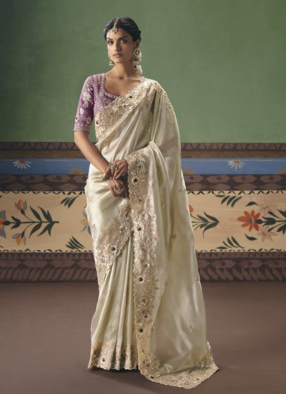 Fancy Fabric With Designer Embroidery, Sequince, Stone, Pearl Work Designer Saree