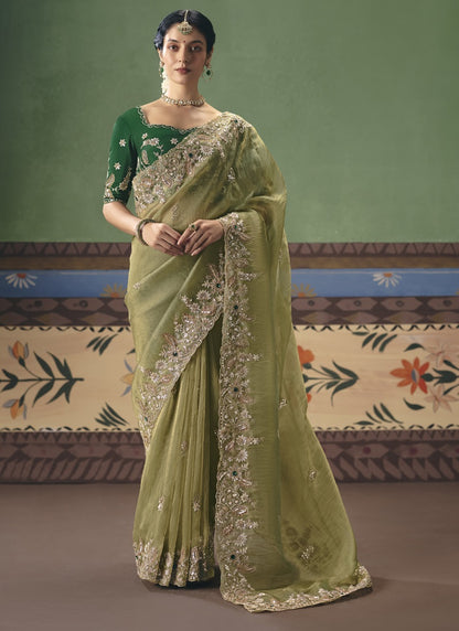 Fancy Fabric With Designer Embroidery, Sequince, Stone, Pearl Work Designer Saree