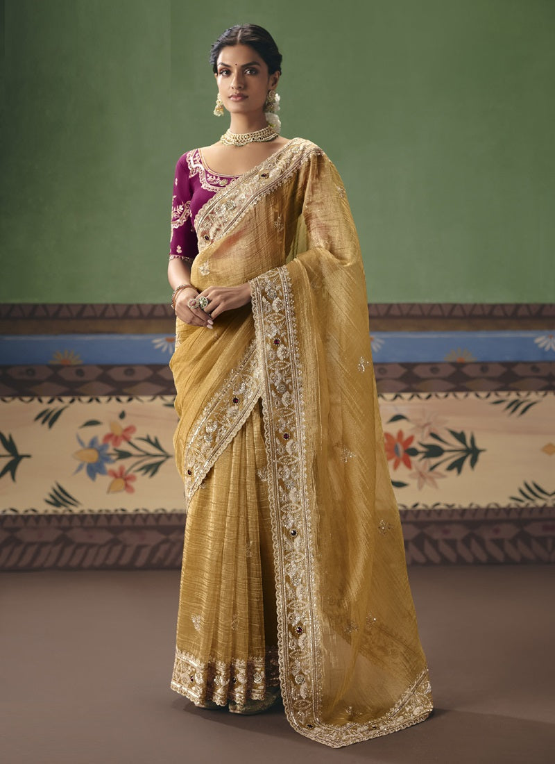 Fancy Fabric With Designer Embroidery, Sequince, Stone, Pearl Work Designer Saree