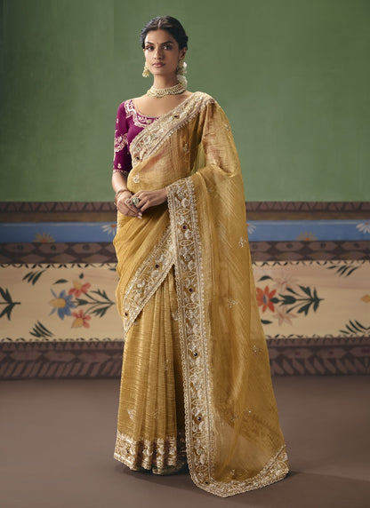 Fancy Fabric With Designer Embroidery, Sequince, Stone, Pearl Work Designer Saree