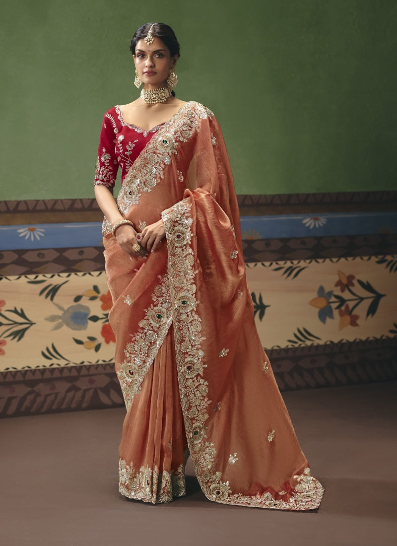 Fancy Fabric With Designer Embroidery, Sequince, Stone, Pearl Work Designer Saree