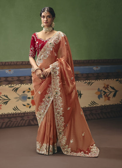 Fancy Fabric With Designer Embroidery, Sequince, Stone, Pearl Work Designer Saree