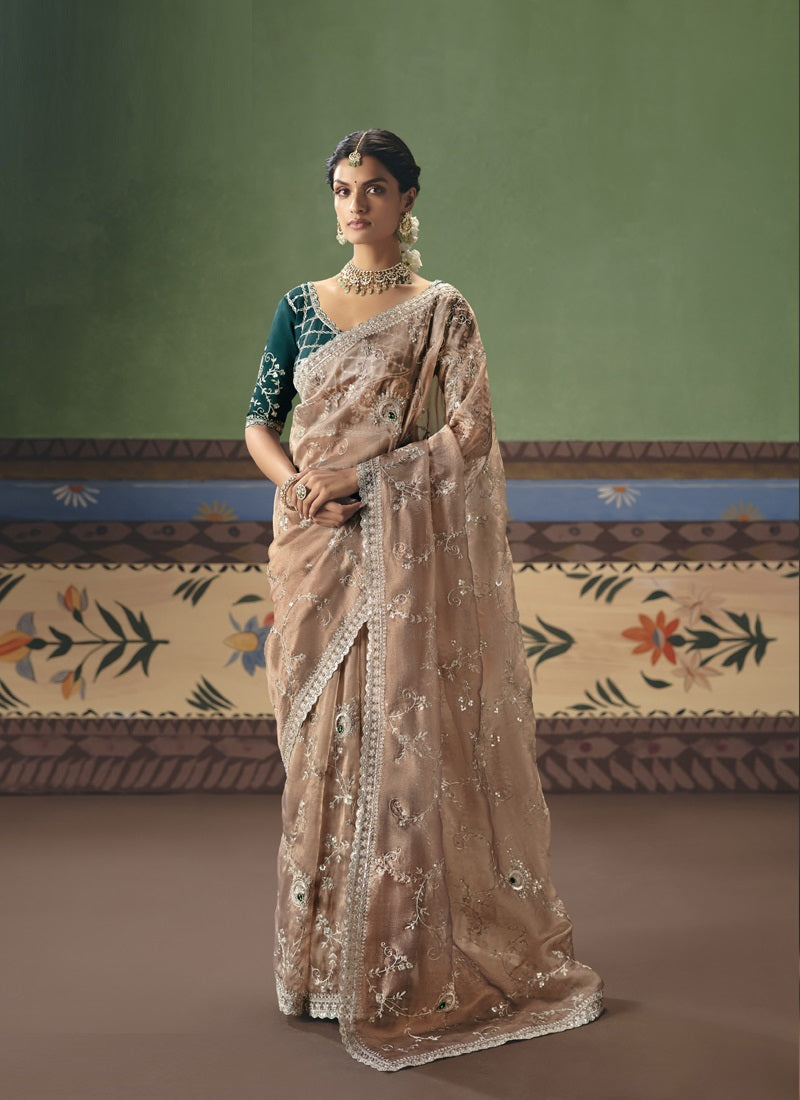 Fancy Fabric With Designer Embroidery, Sequince, Stone, Pearl Work Designer Saree