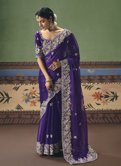 Fancy Fabric With Designer Embroidery, Sequince, Stone, Pearl Work Designer Saree