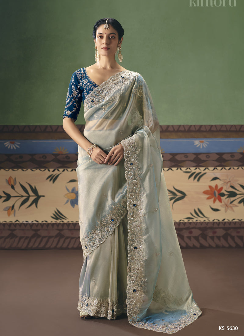 Fancy Fabric With Designer Embroidery, Sequince, Stone, Pearl Work Designer Saree