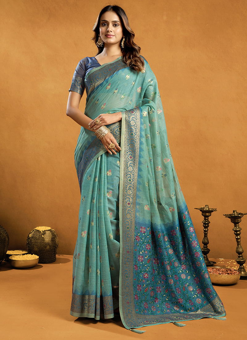 Cotton Saree With Zari Jhallar & Rich Pallu