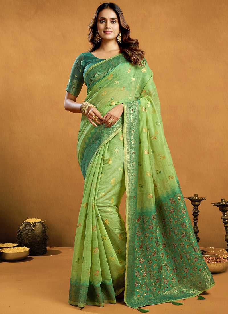 Cotton Saree With Zari Jhallar & Rich Pallu