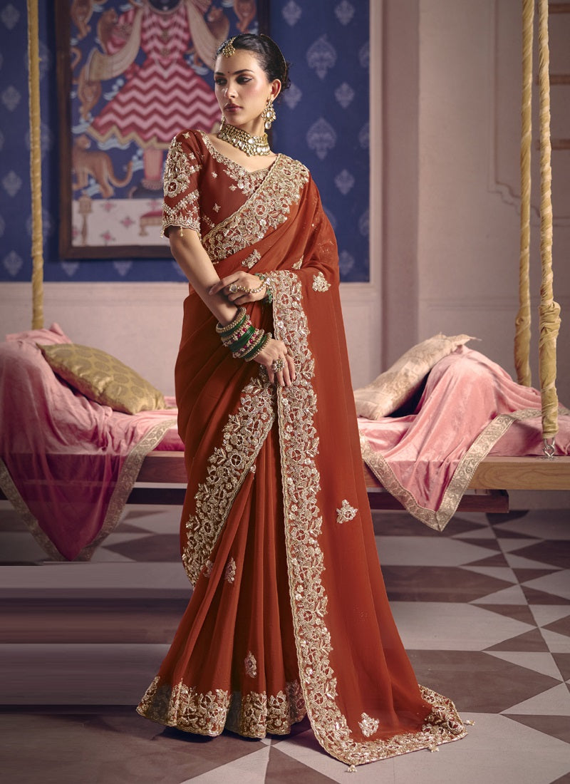 Beautiful Zari Tissue Silk With Heavy Embroidery, Beads Work With Designer Saree