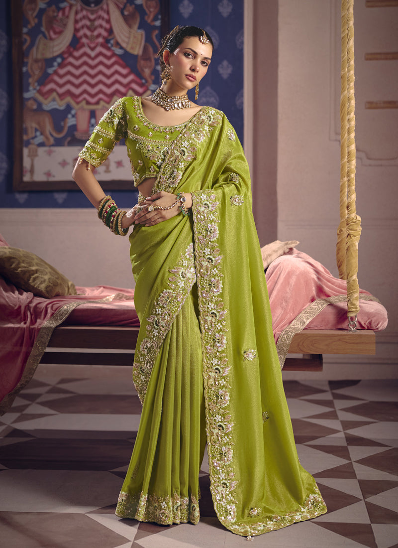 Beautiful Zari Tissue Silk With Heavy Embroidery, Beads Work With Designer Saree