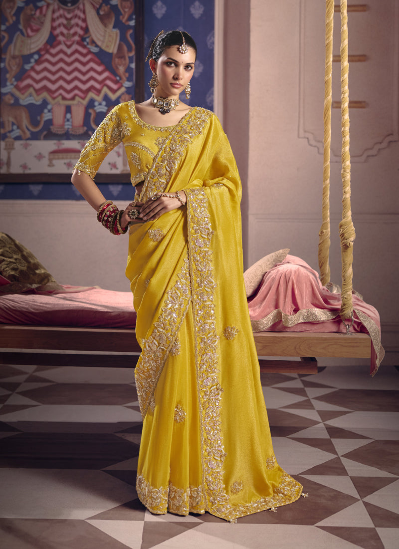 Beautiful Zari Tissue Silk With Heavy Embroidery, Beads Work With Designer Saree