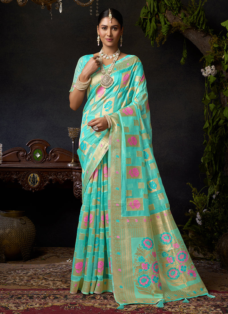 Organza Khadi Saree with Elegant Jhallar Detailing