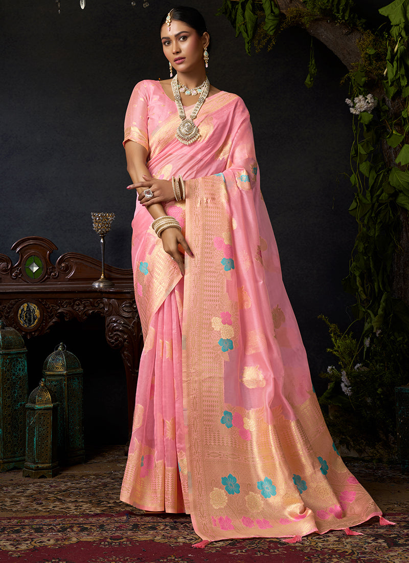 Organza Khadi Saree with Elegant Jhallar Detailing