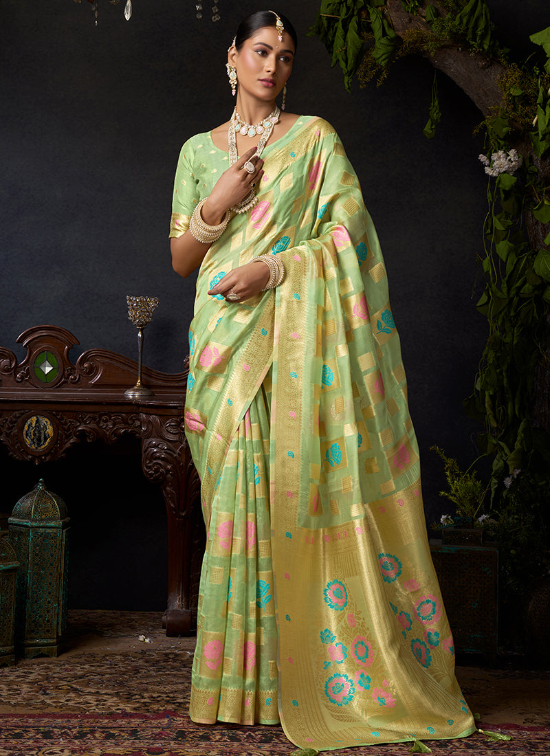 Organza Khadi Saree with Elegant Jhallar Detailing