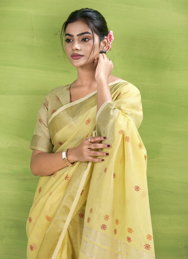 Lemon Linen Beautiful Tussle On Pallu Casual Wear Saree