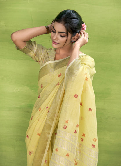 Lemon Linen Beautiful Tussle On Pallu Casual Wear Saree