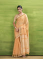 Orange Linen Beautiful Tussle On Pallu Casual Wear Saree