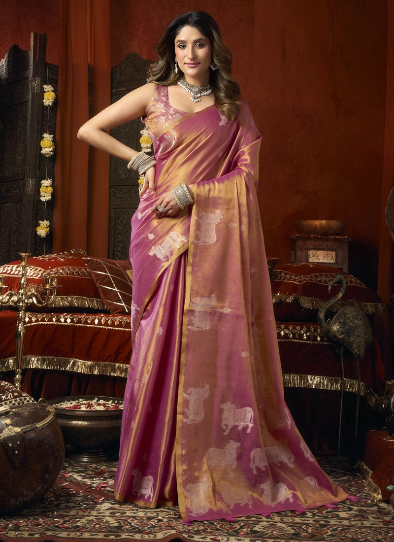 Heavy Tissue with Allover Cow Butta & Fancy Tassels Festival Wear Saree