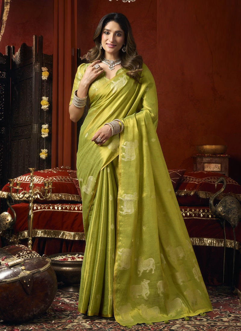 Heavy Tissue with Allover Cow Butta & Fancy Tassels Festival Wear Saree