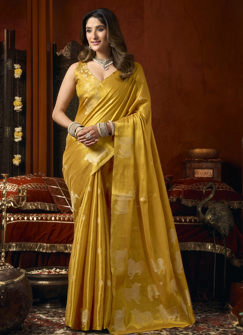 Heavy Tissue with Allover Cow Butta & Fancy Tassels Festival Wear Saree