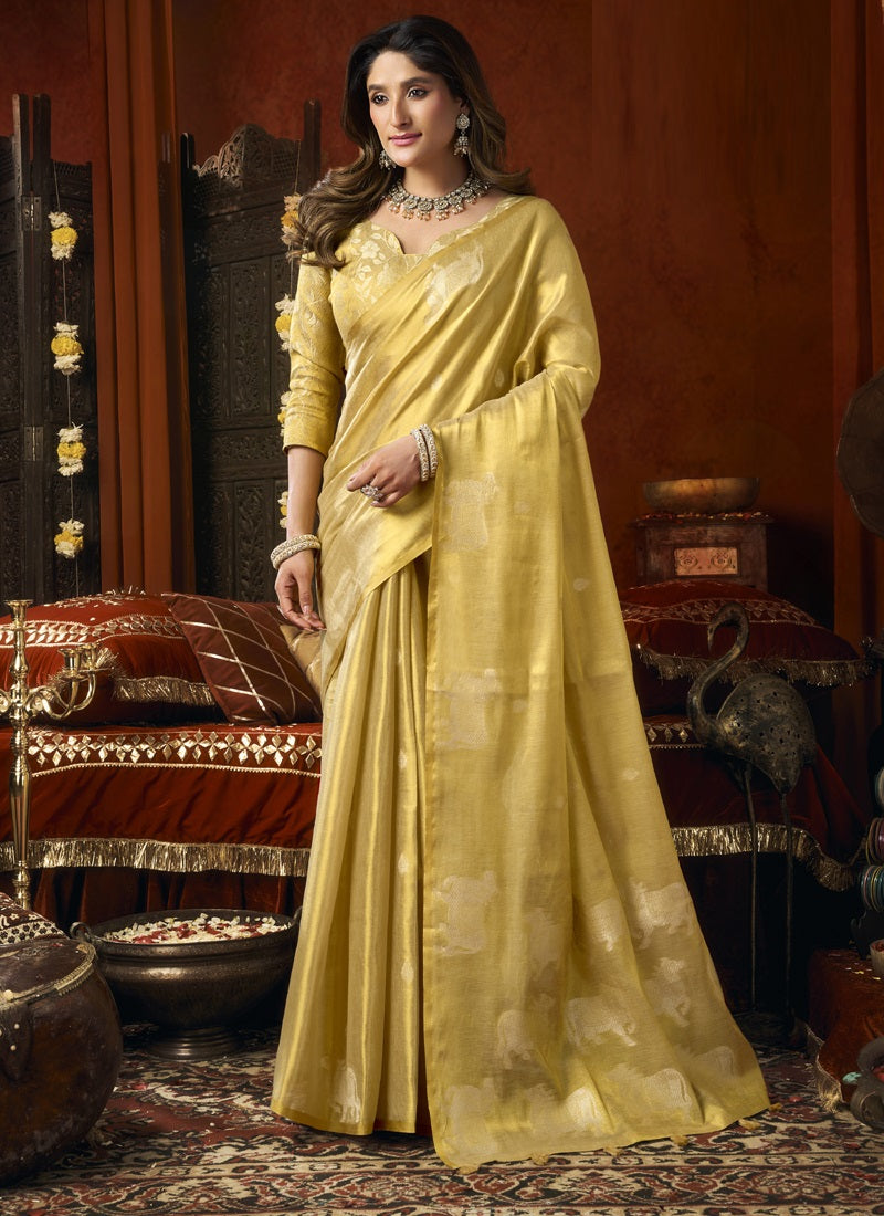 Heavy Tissue with Allover Cow Butta & Fancy Tassels Festival Wear Saree